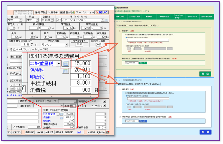 重量税検索サイト連携